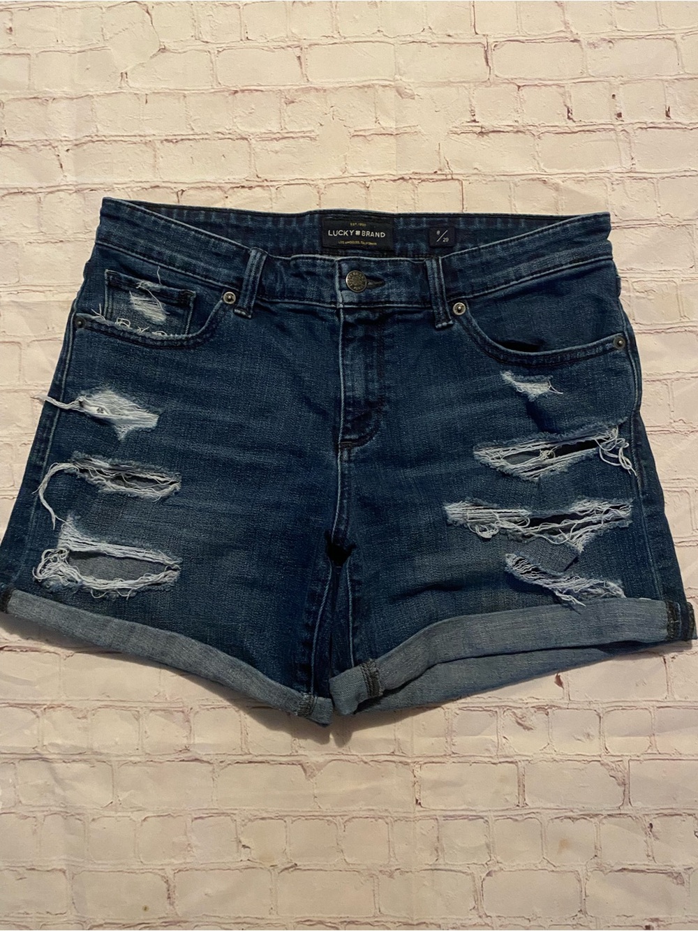 Lucky Brand Women's Dark Blue Distressed Denim Shorts Size 8